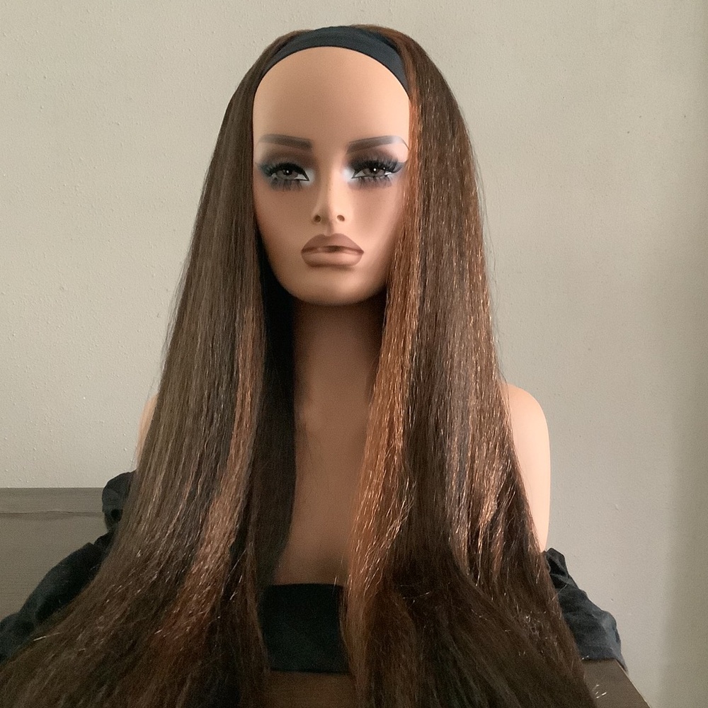 Natural Kinky Straight Headband Wig In Black & Brown 28 Inch (No Offers)